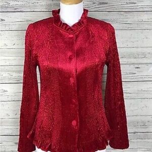 Chicos Red velvet Blouse/Jacket. Size Medium 8-10 ( Chico 1). Perfect condition